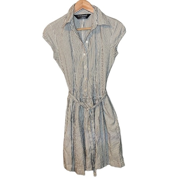 Norma Kamali Cap Sleeve Seersucker Stripe Tie Waist Shirt Dress - Picture 2 of 10